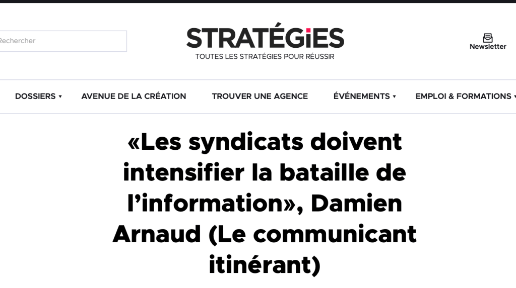 Tribune dans le magazine &laquo;&nbsp;Stratégies&nbsp;&raquo; sur la communication&nbsp;syndicale